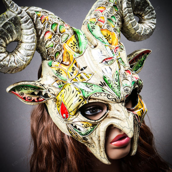 Krampus Ram Demon with Horns Venetian Devil Halloween Mask - Silver - Picture 4 of 9